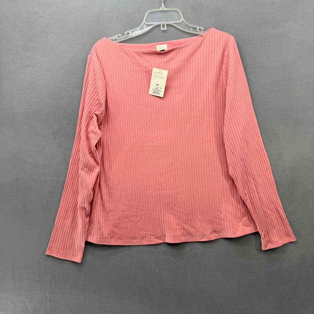 A New Day Top Womens XXL Pink Ribbed Boatneck Long Sleeve Casual NWT